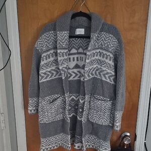 Lucky Brand Charcoal and Ivory Patterned Cardigan